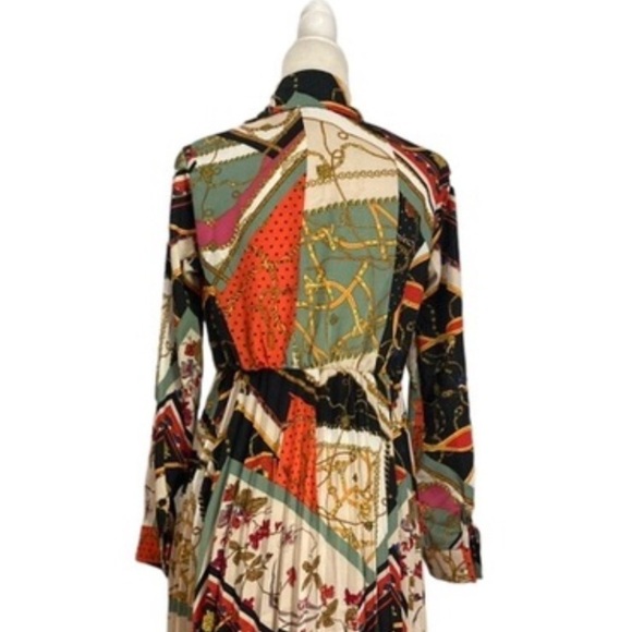 Dalia MacPhee Midi Floral Print Dress Pleated Detailing Ling Sleeves NWOT - Picture 13 of 15